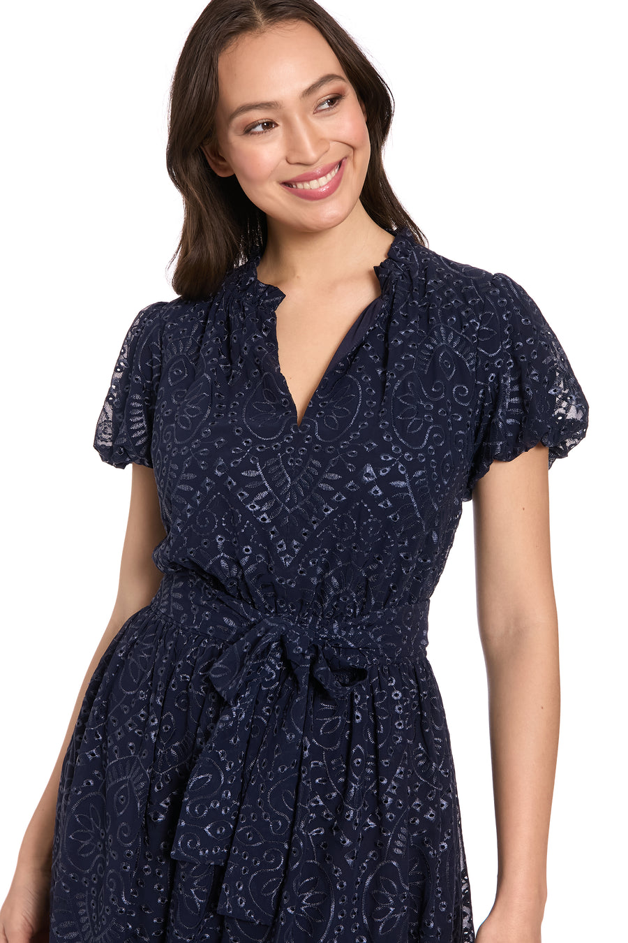 London Times Women's Eyelet Tie Waist Midi Dress - Blue - Casual dresses London Times Women's Eyelet Tie Waist Midi Dress - Blue - Casual dresses