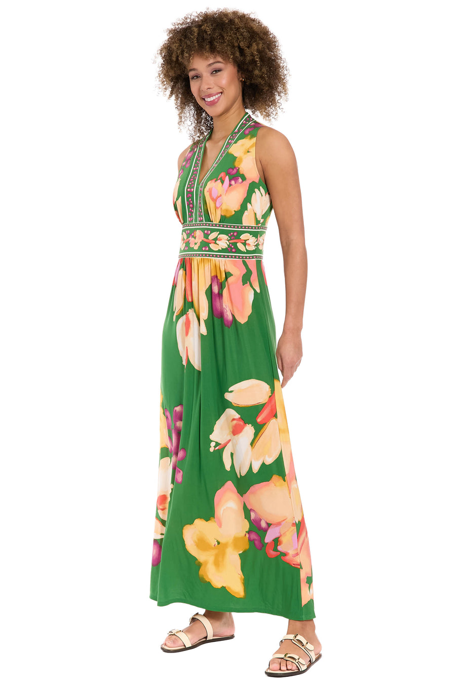 London Times Women's V-Neck Maxi Dress - Green - Maxi dresses London Times Women's V-Neck Maxi Dress - Green - Maxi dresses