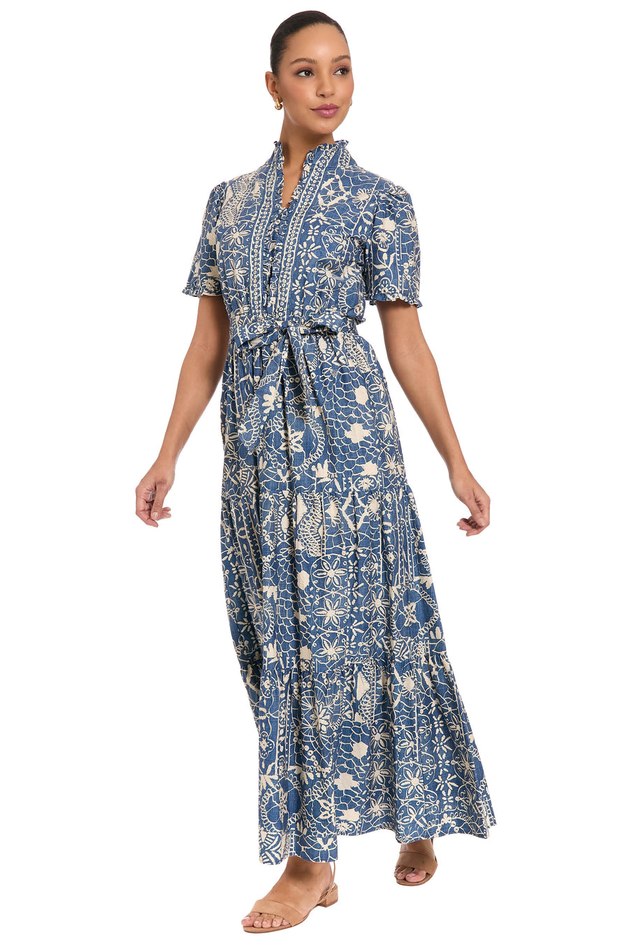 London Times Women's Ruffle Tiered Tie Waist Maxi Dress - Maxi dresses London Times Women's Ruffle Tiered Tie Waist Maxi Dress - Maxi dresses
