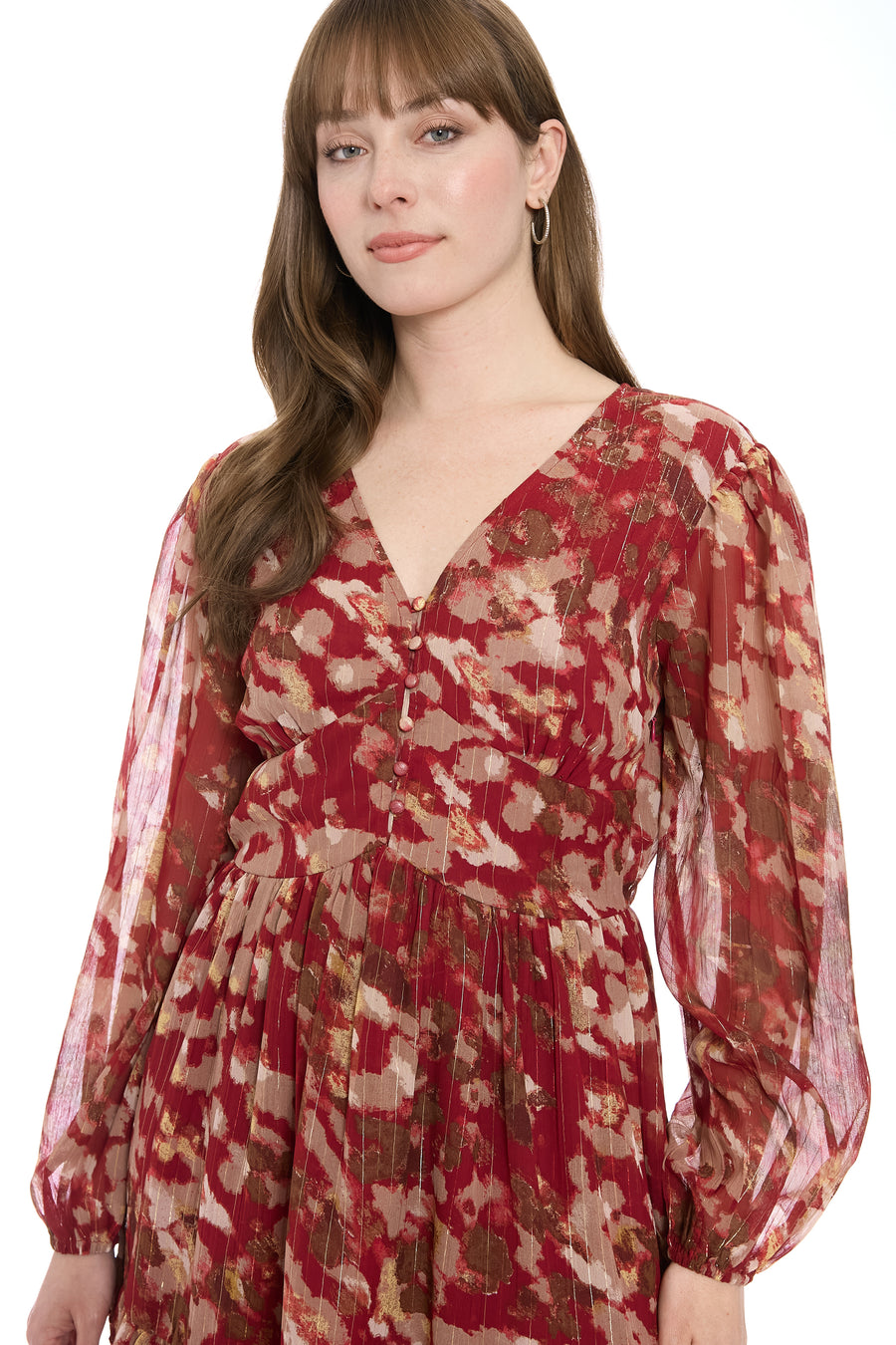 London Times Women's V-Neck Printed Flounce Dress - Red - Size XL London Times Women's V-Neck Printed Flounce Dress - Red - Size XL