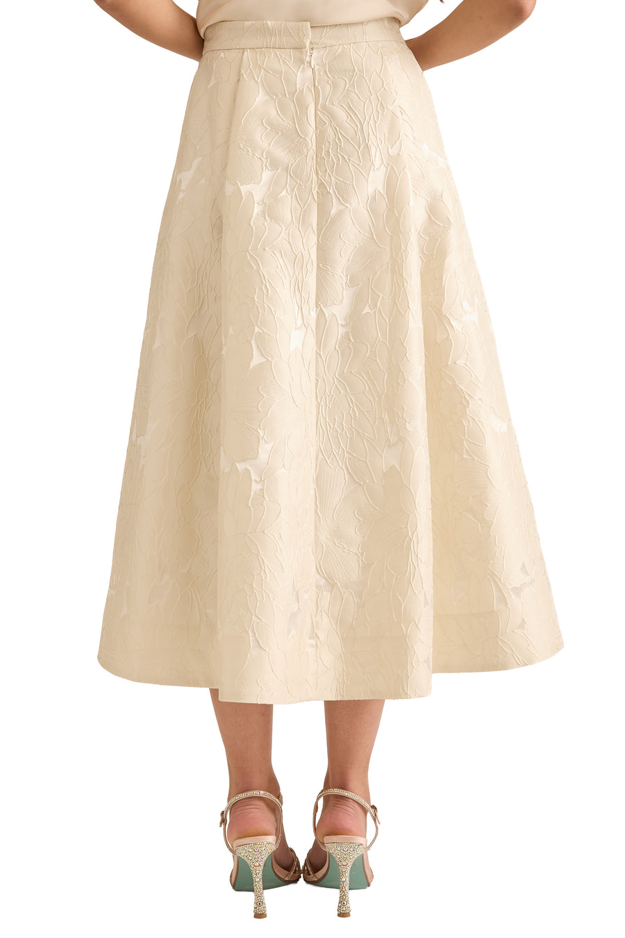 Gramercy Skirt in Primrose Jacquard A-Line Midi