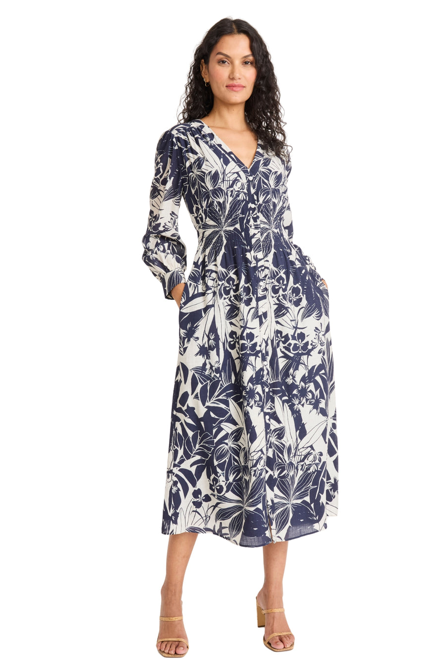 Vivianne Button Front Midi Dress A-Line Long Sleeve | Maggy London Red/Ivory / Standard / L Vivianne Button Front Midi Dress A-Line Long Sleeve | Maggy London Red/Ivory / Standard / L