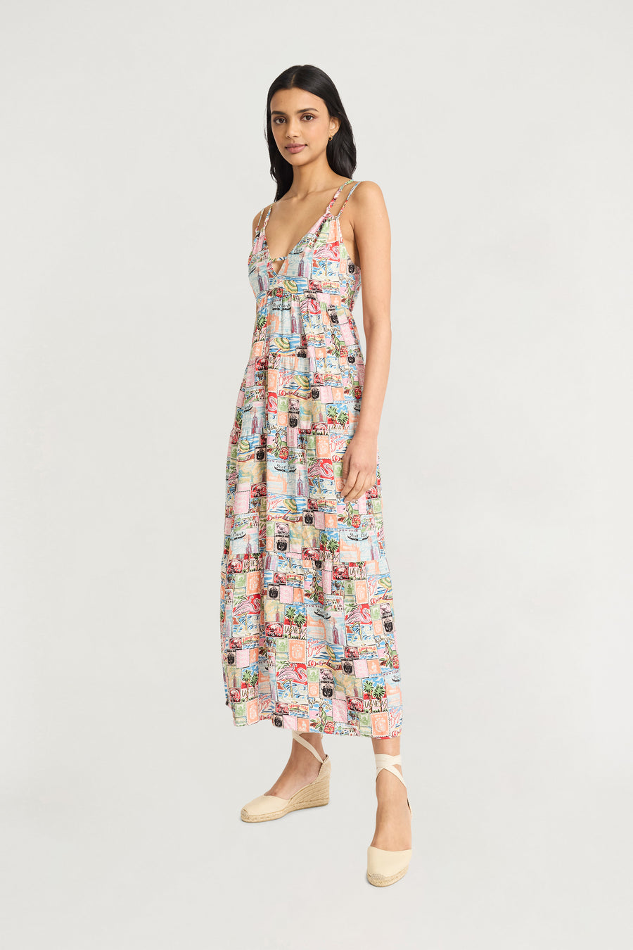The Good Journey Women's Maxi Dress with Double Strap - Multi - Size 16 - Peach/ Green/ Pink The Good Journey Women's Maxi Dress with Double Strap - Multi - Size 16 - Peach/ Green/ Pink