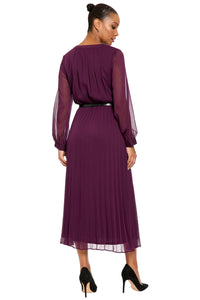 Tamsen Long Sleeve Chiffon Pleated Shirtdress