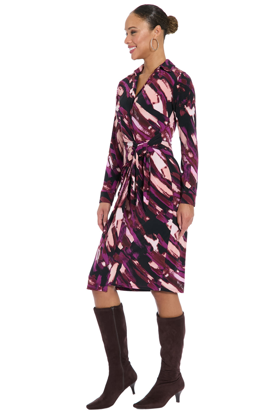 Rhea Sheath Criss-Cross Collared Midi Dress Long Sleeve | London Times Maggy London Rhea Sheath Criss-Cross Collared Midi Dress Long Sleeve | London Times Maggy London