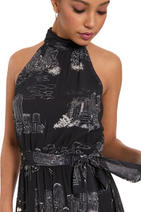 Elina Halter Ruffle Midi in Printed Toile
