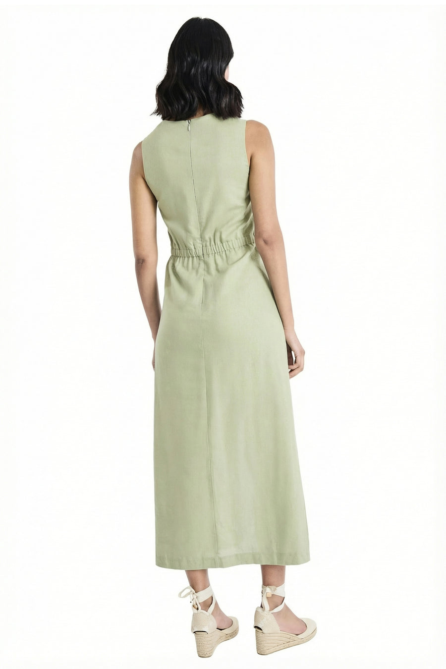Justin Linen Scoop Neck Button Front Dress