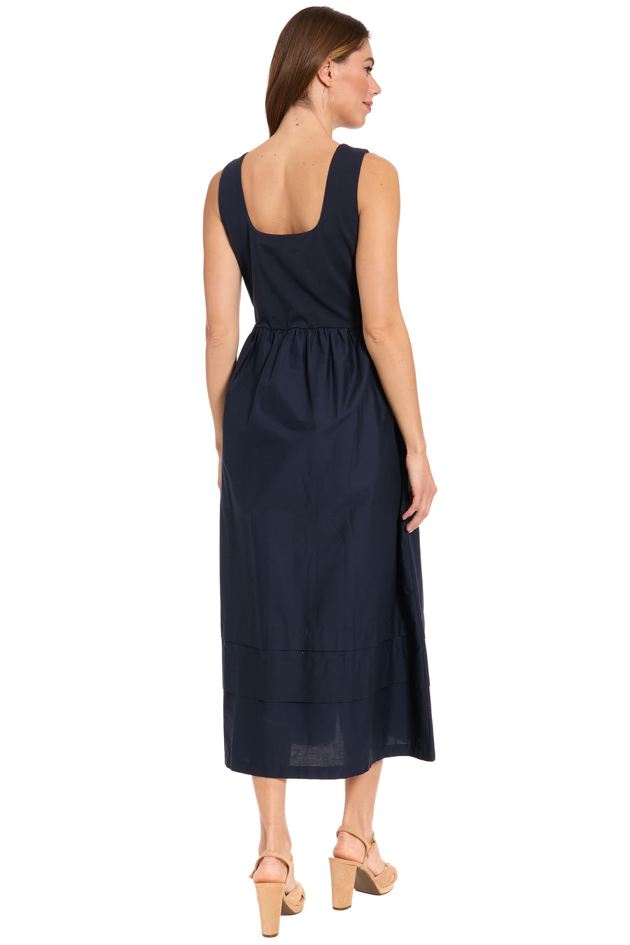 Carin Cotton Square Neck Linen Two-Fer Midi