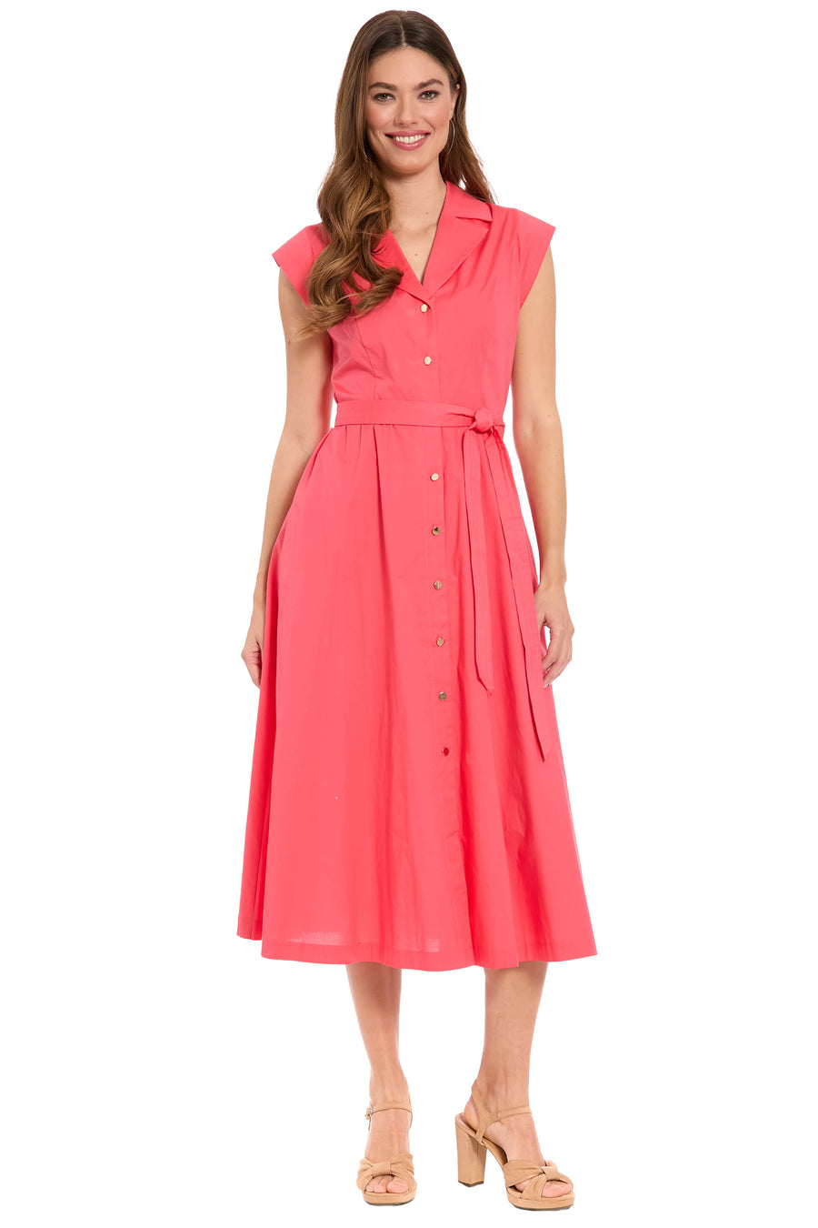 Rosemary Cotton Belted Shirt Dress in Solid
