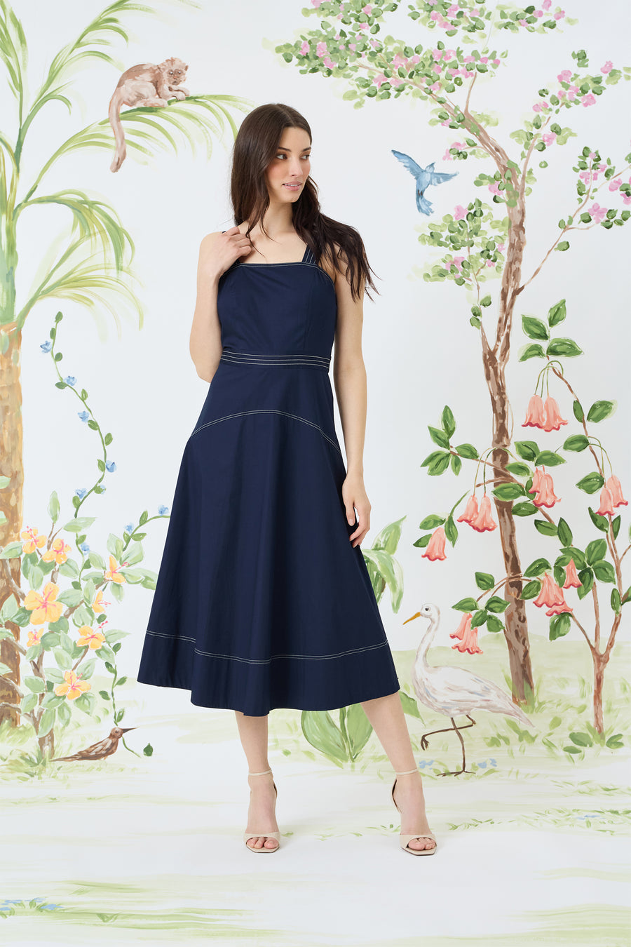 Anika Cotton Topstitch Midi Fit & Flare Fit and Flare | Maggy London Anika Cotton Topstitch Midi Fit & Flare Fit and Flare | Maggy London