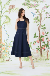 Anika Cotton Topstitch Midi Fit & Flare