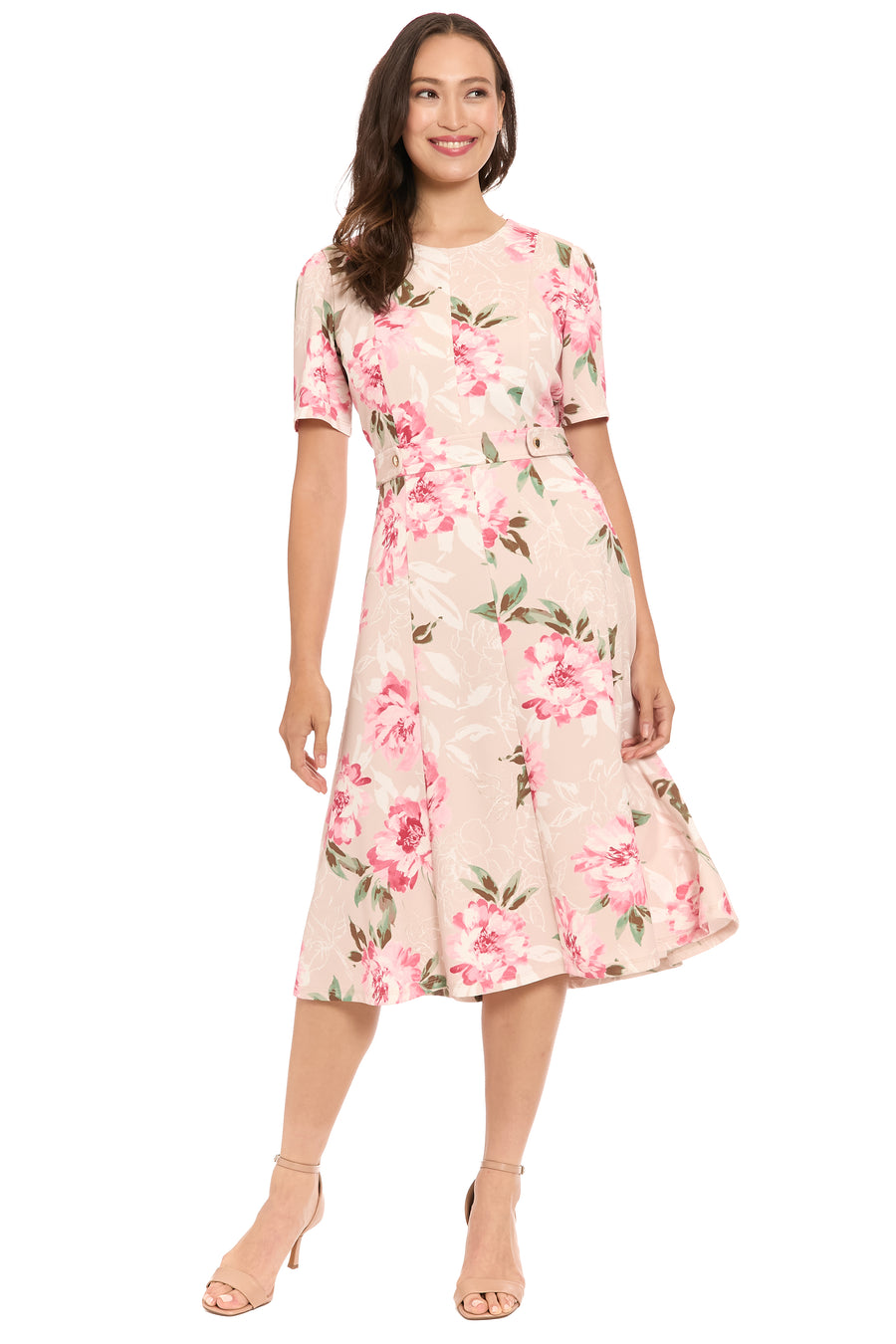 Quill Side Tab Fit & Flare in Outlined Roses