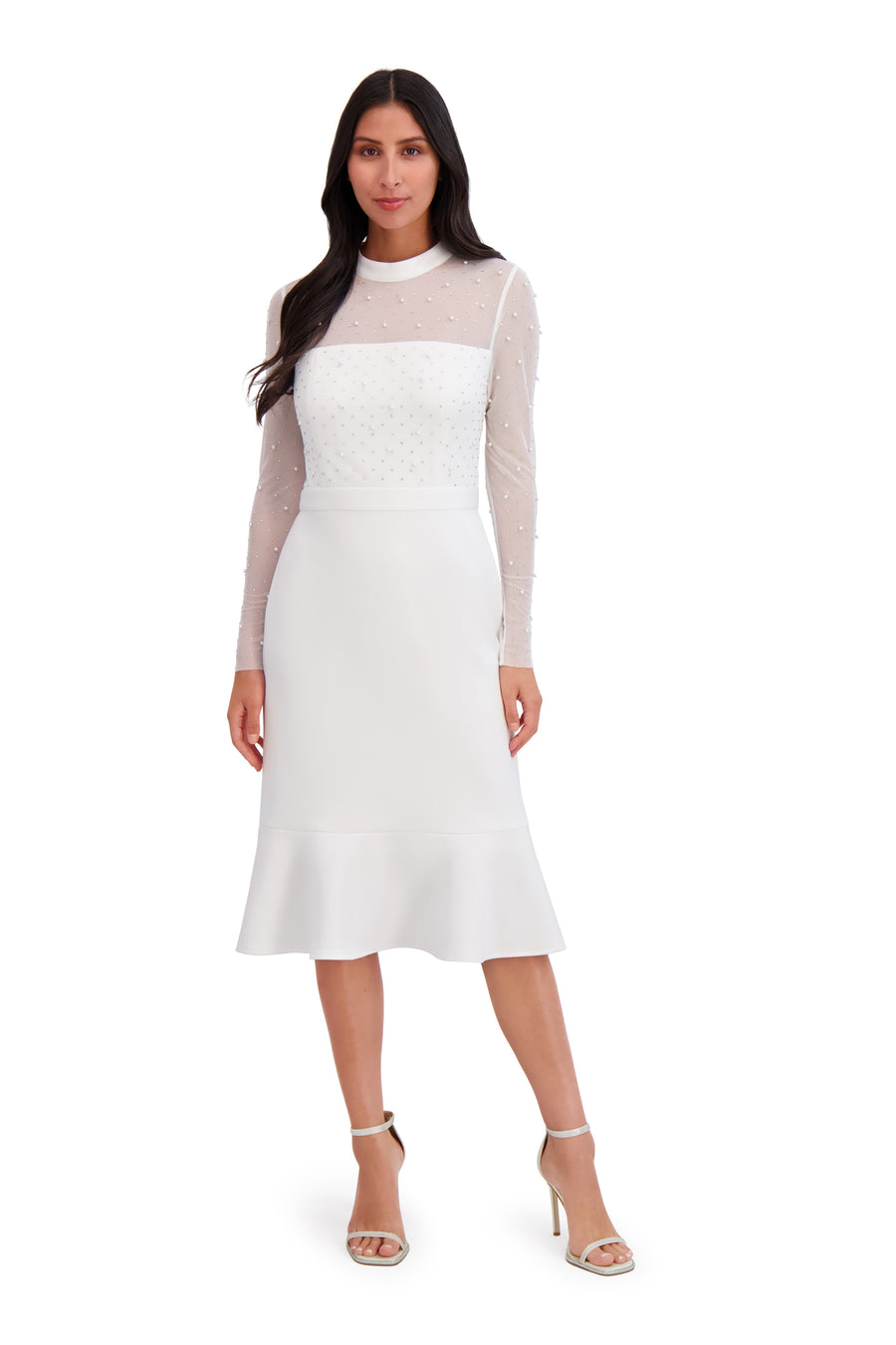 London Times Plus Size Beaded Illusion Mock-Neck Midi Dress - Navy - 18W London Times Plus Size Beaded Illusion Mock-Neck Midi Dress - Navy - 18W