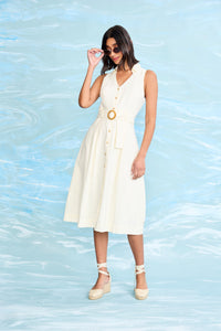 Devin Linen Collared V-Neck Midi