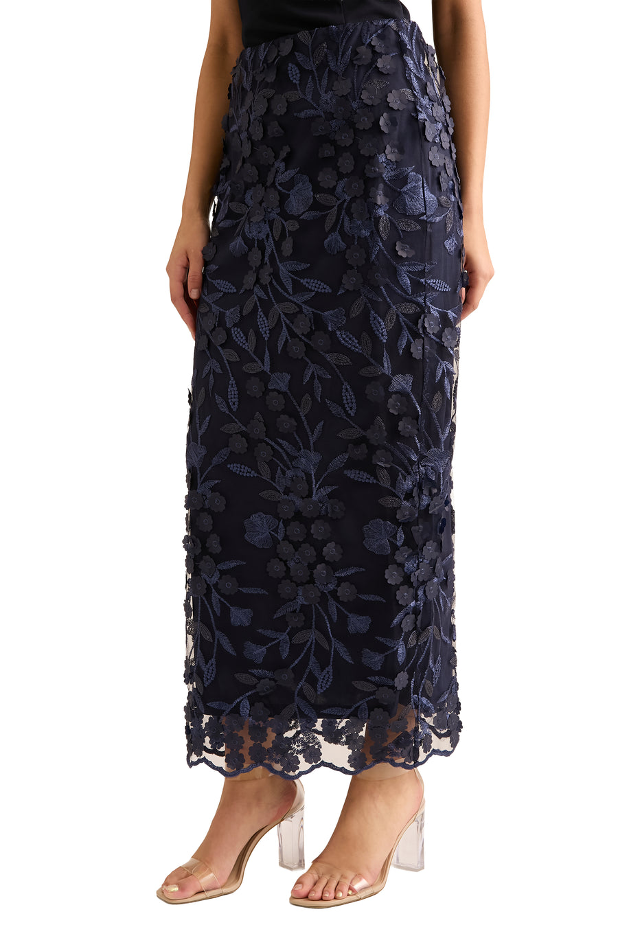 Marigold Textured 3D Embroidered A-Line Skirt