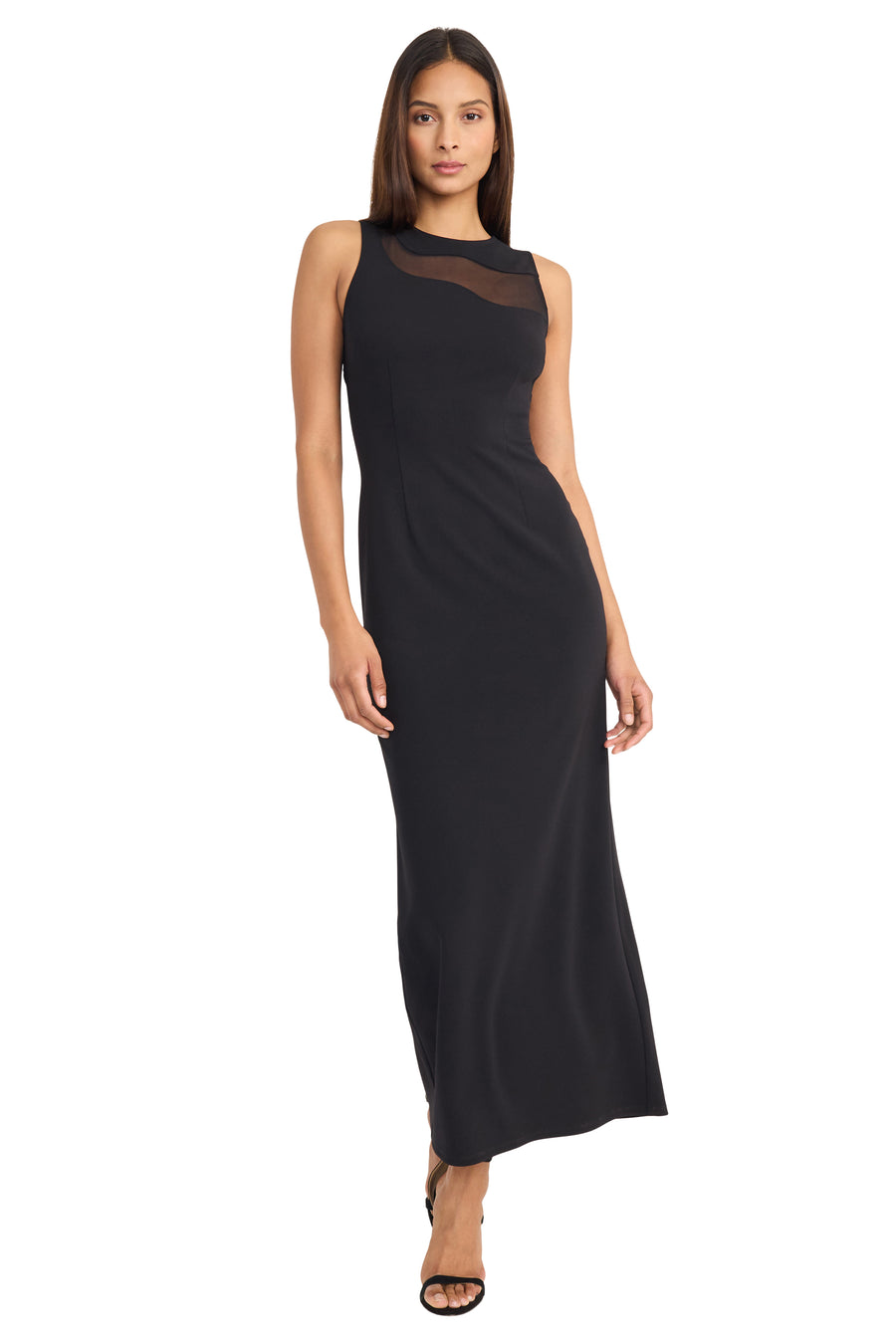 Ariella Jewel Neck Illusion Maxi Dress