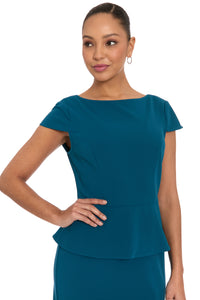 Nadya Cap Sleeve Peplum Sheath in Scuba Crepe