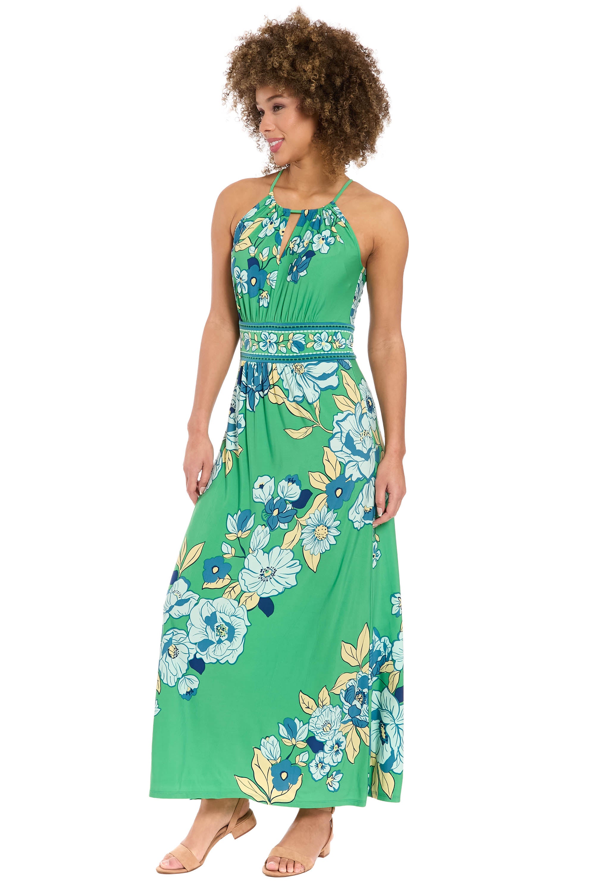 Simone Morris Maxi in Diagonal Roses A-Line Sleeveless | London