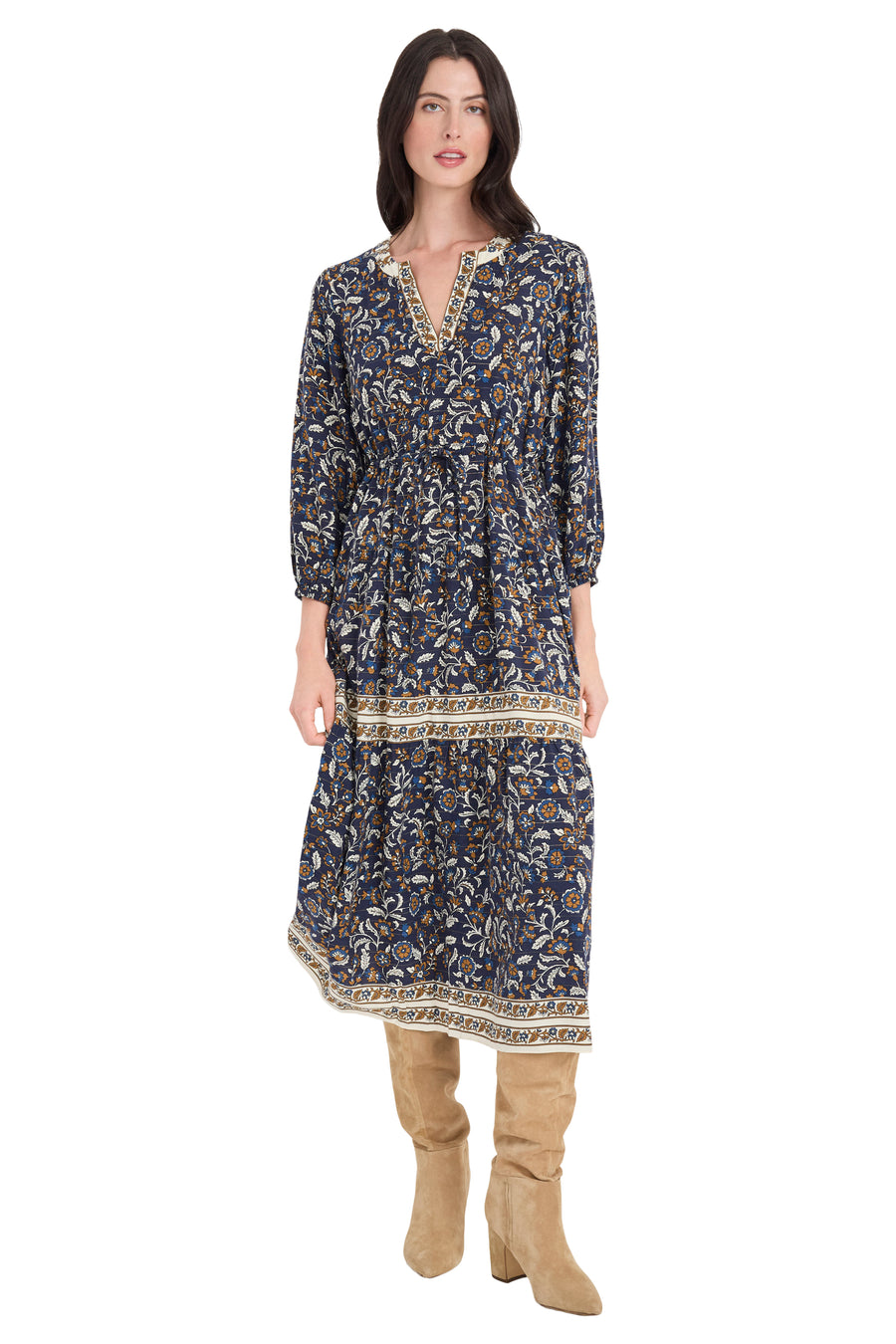 Nathan Printed Midi Dress with Smocked Waist