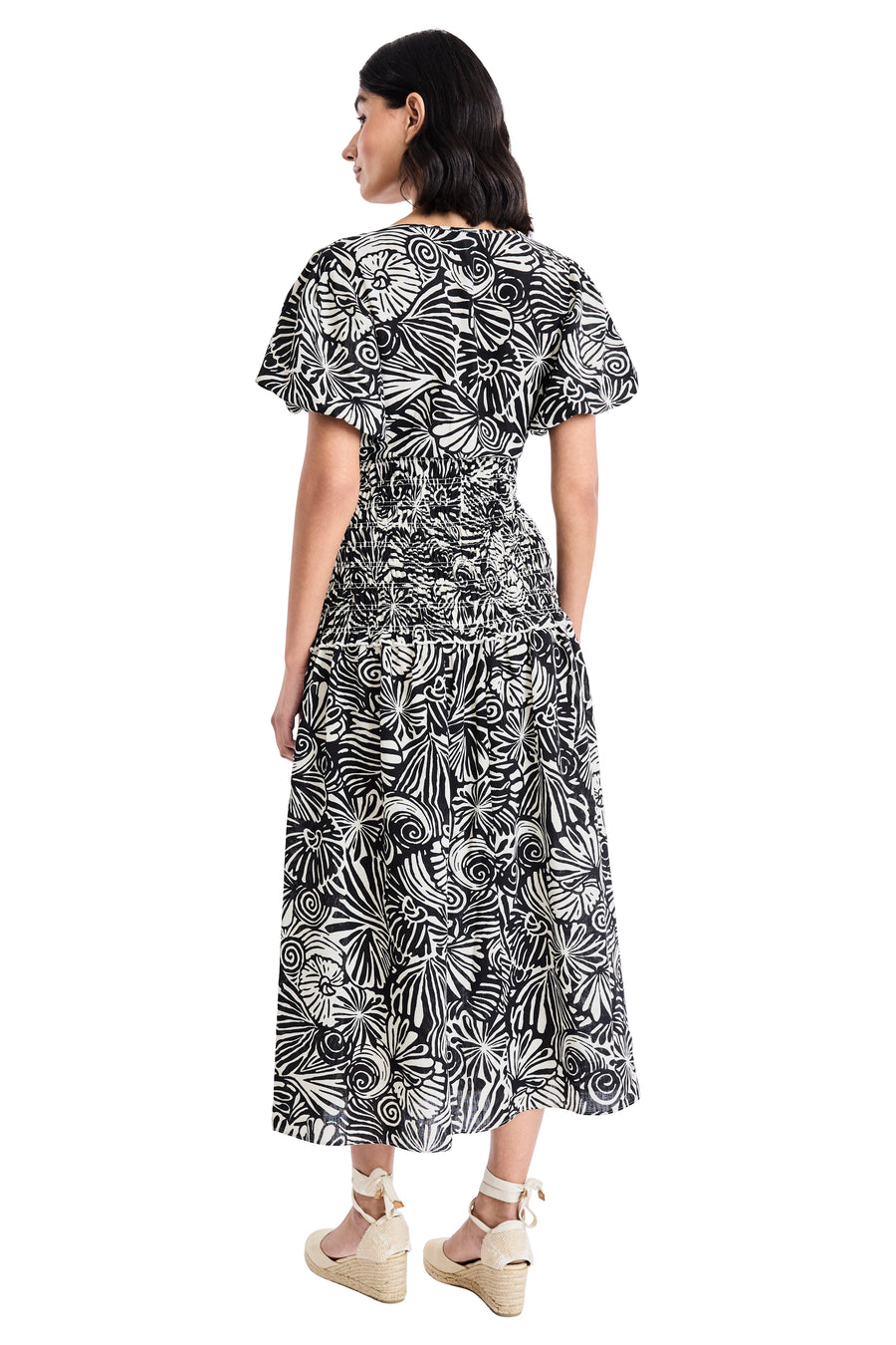 joseph midi dress The Good Journey Linen Blend Printed Square Neck Puff Sleeve A-Line Midi Dress, Womens, XL, Cream/Brick