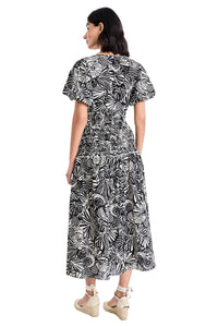 Joseph Smocked Puff Sleeve Midi Dress