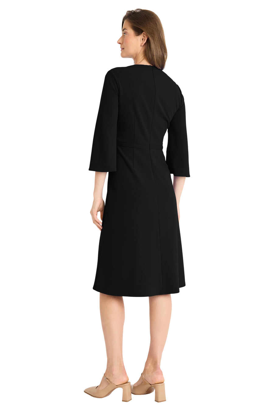 TWIST NECK DRESS WITH FLARED SLEEVES Black / Standard / 16 TWIST NECK DRESS WITH FLARED SLEEVES Black / Standard / 16