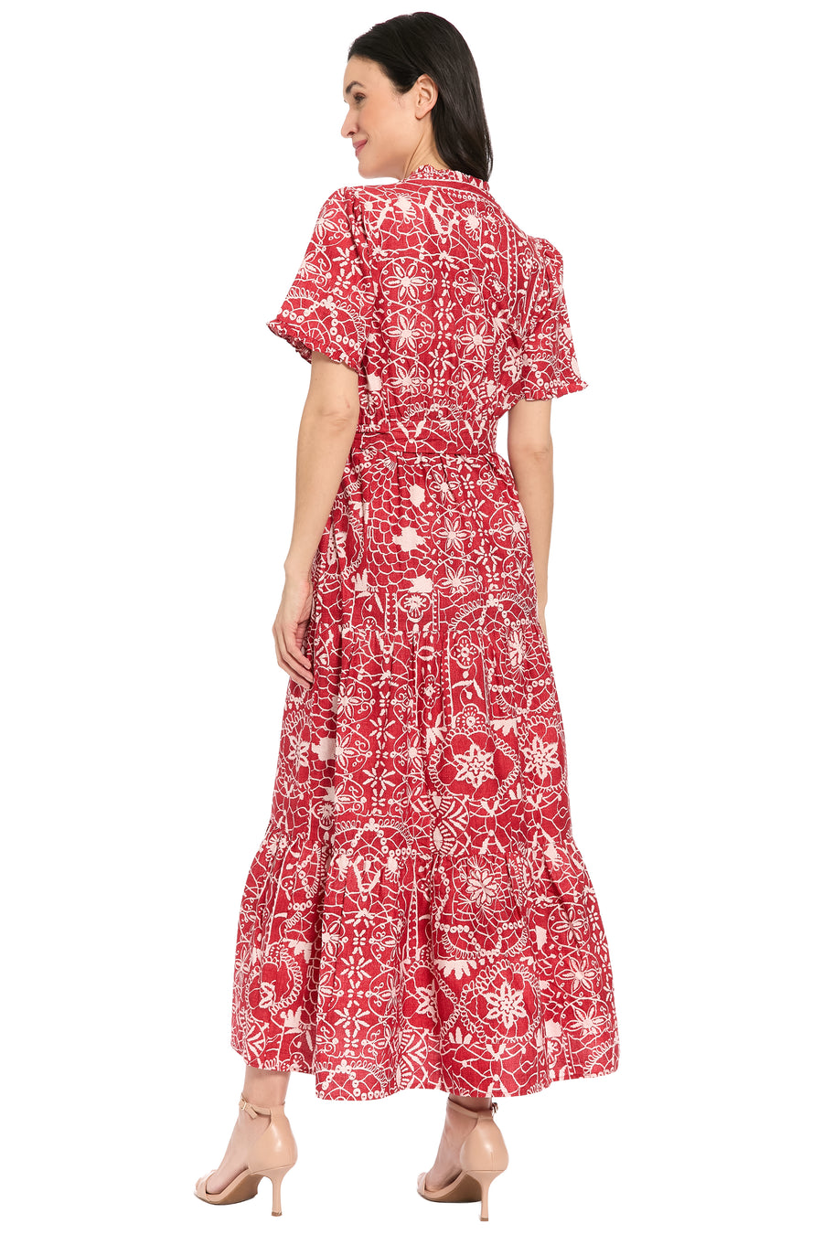 Mackenzie Cotton Ruffle Sleeve Maxi in Lace Denim