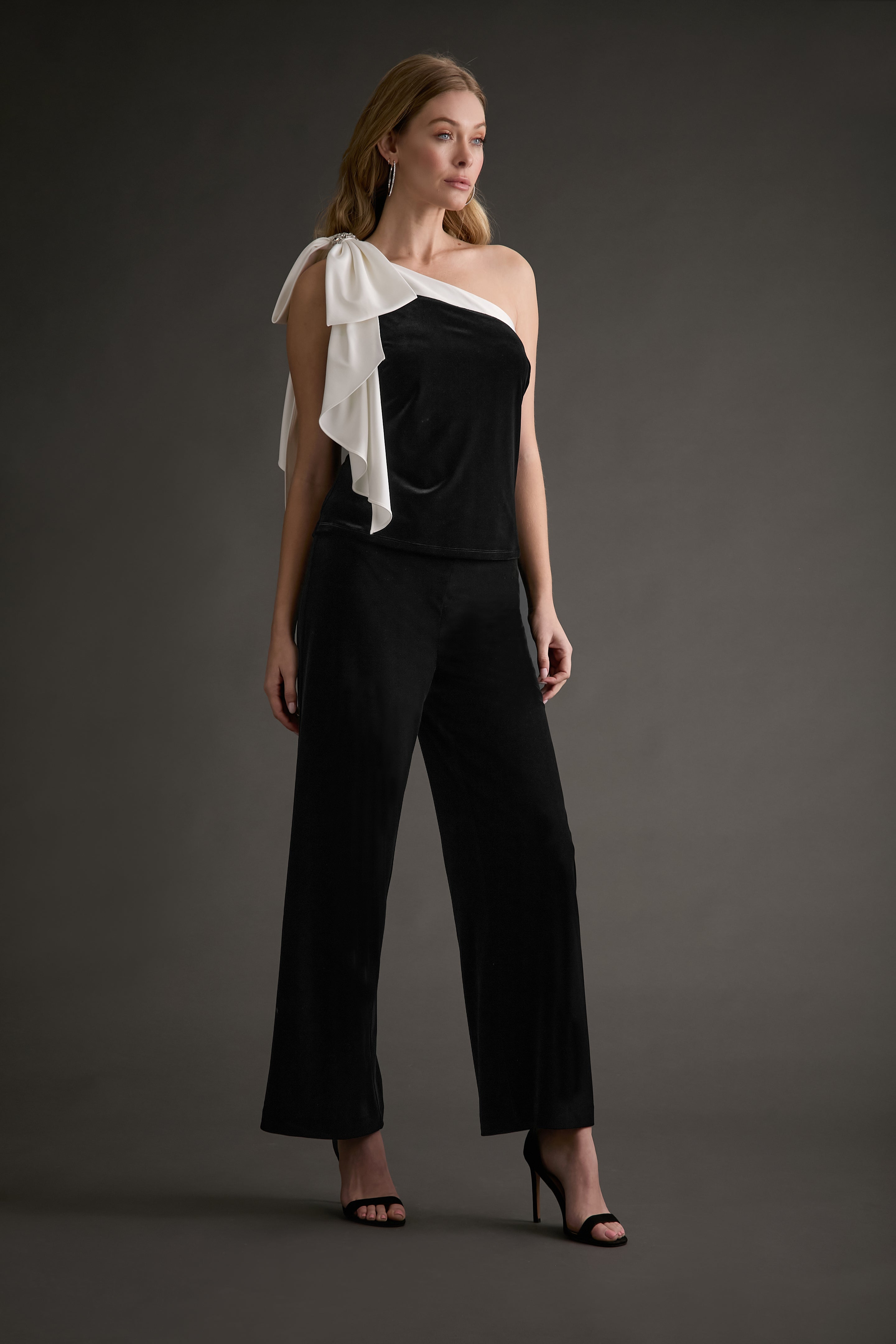 Ludlow One-Shoulder Velvet Top with Oversized B | Muse by Maggy London
