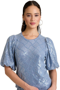 Bryant Jewel Neck Bubble Sleeve Top top