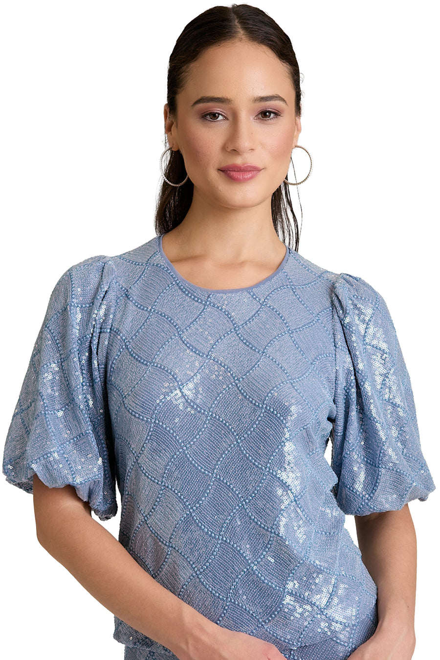 Bryant Jewel Neck Bubble Sleeve Top
