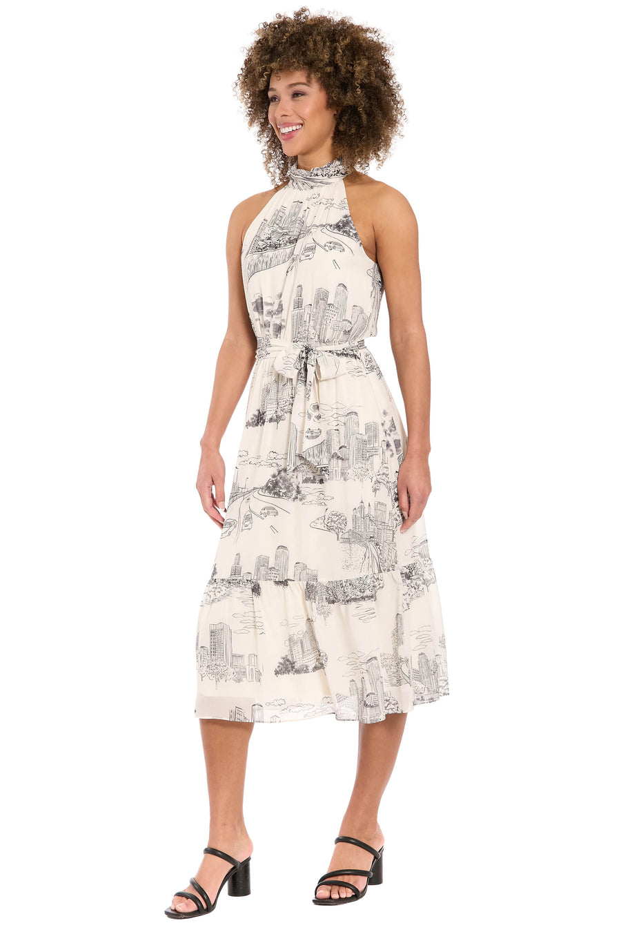 Elina Halter Ruffle Midi in Printed Toile