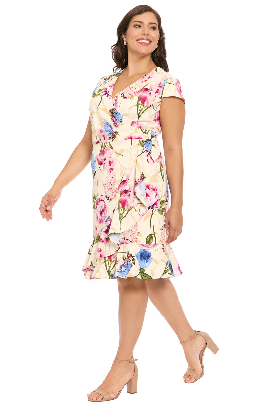 Anne Cap Sleeve Flounce Hem Dress in Floral Perfection