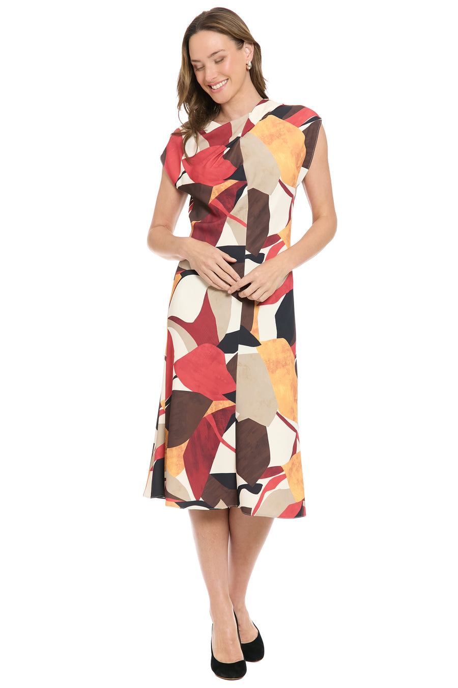 London Times Women's Twist Neck Cap Sleeve Midi Dress - Red