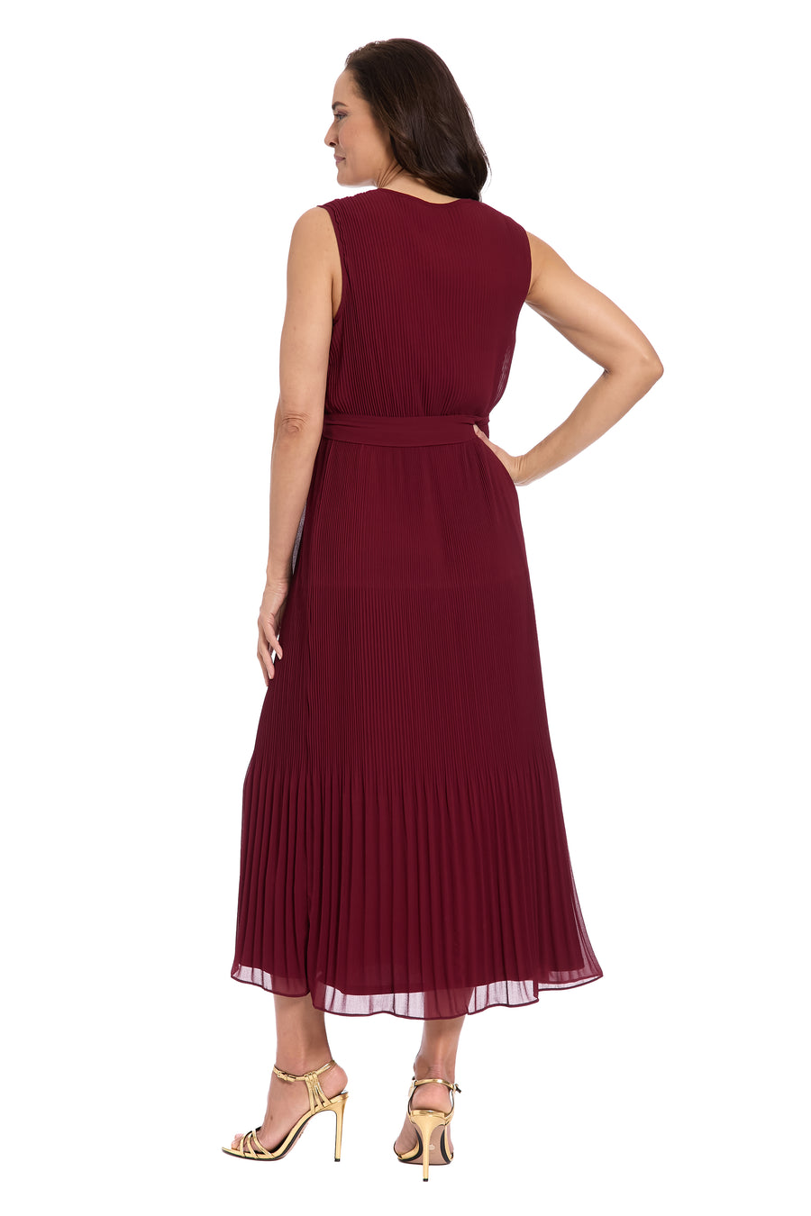 Rivera Pleated Surplice Midi Dress A-Line Sleeveless | London Times Maggy London Rivera Pleated Surplice Midi Dress A-Line Sleeveless | London Times Maggy London