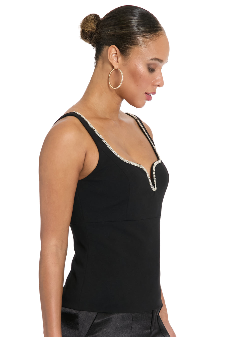 Soho Rhinestone Neck Trim Fitted Top