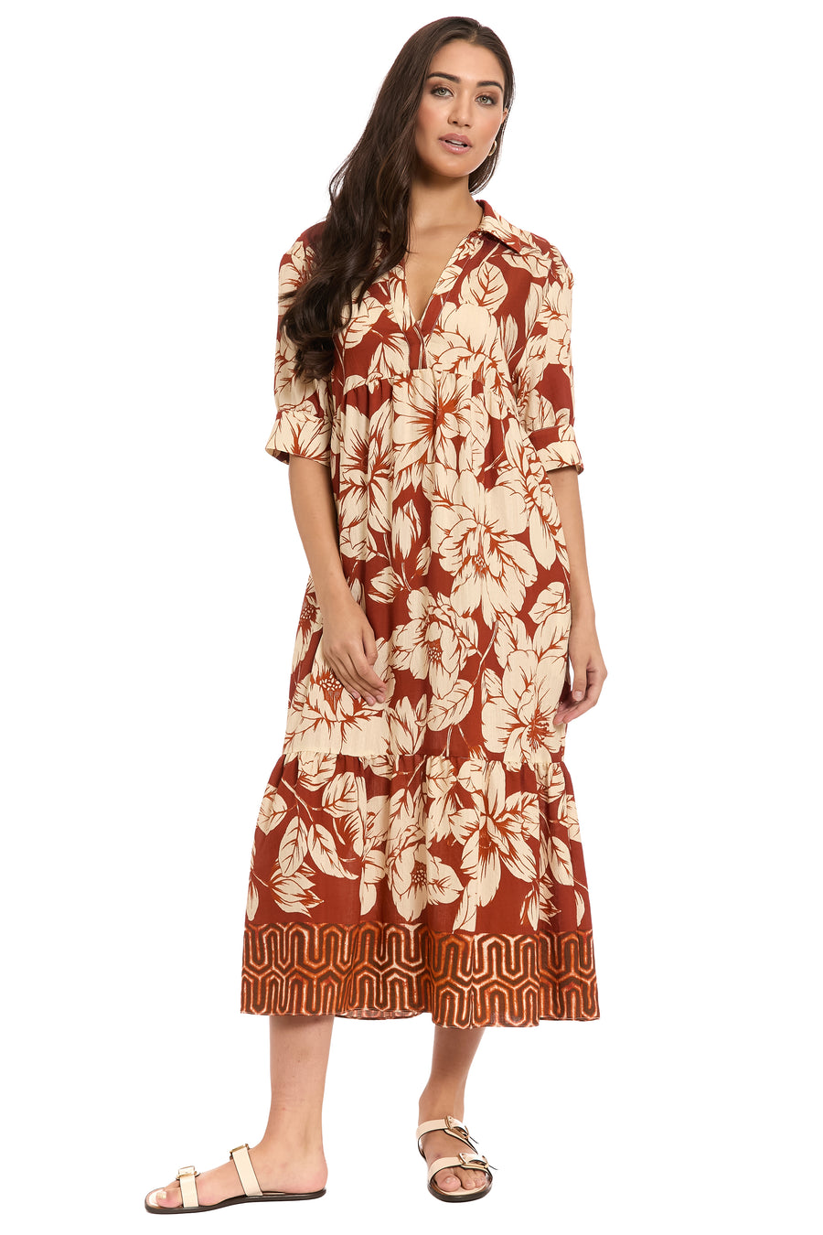 Cecil Elbow Sleeve Tiered Midi