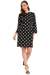 Quin Boat Neck Sheath in Quarter Dots