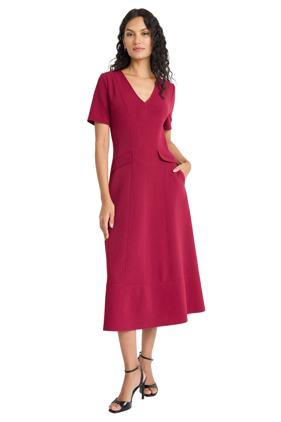 Hana Midi A-Line Dress Fit and Flare Short Sleeve | Maggy London Hana Midi A-Line Dress Fit and Flare Short Sleeve | Maggy London