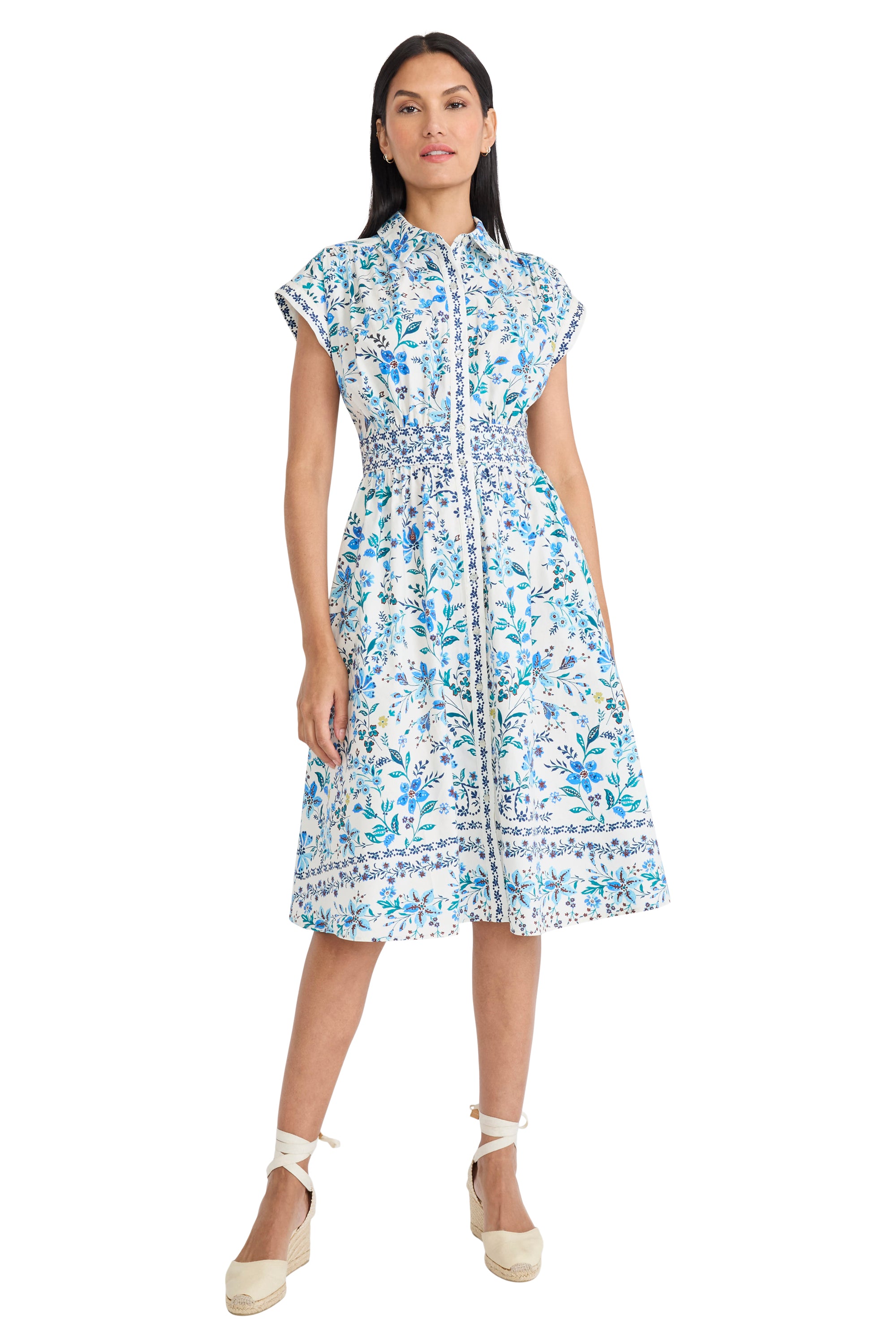 Sirena Collared Neck Button Detail Midi Fit and Flare | Maggy London
