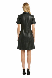 Imara Faux Leather Collar Topstitched Dress