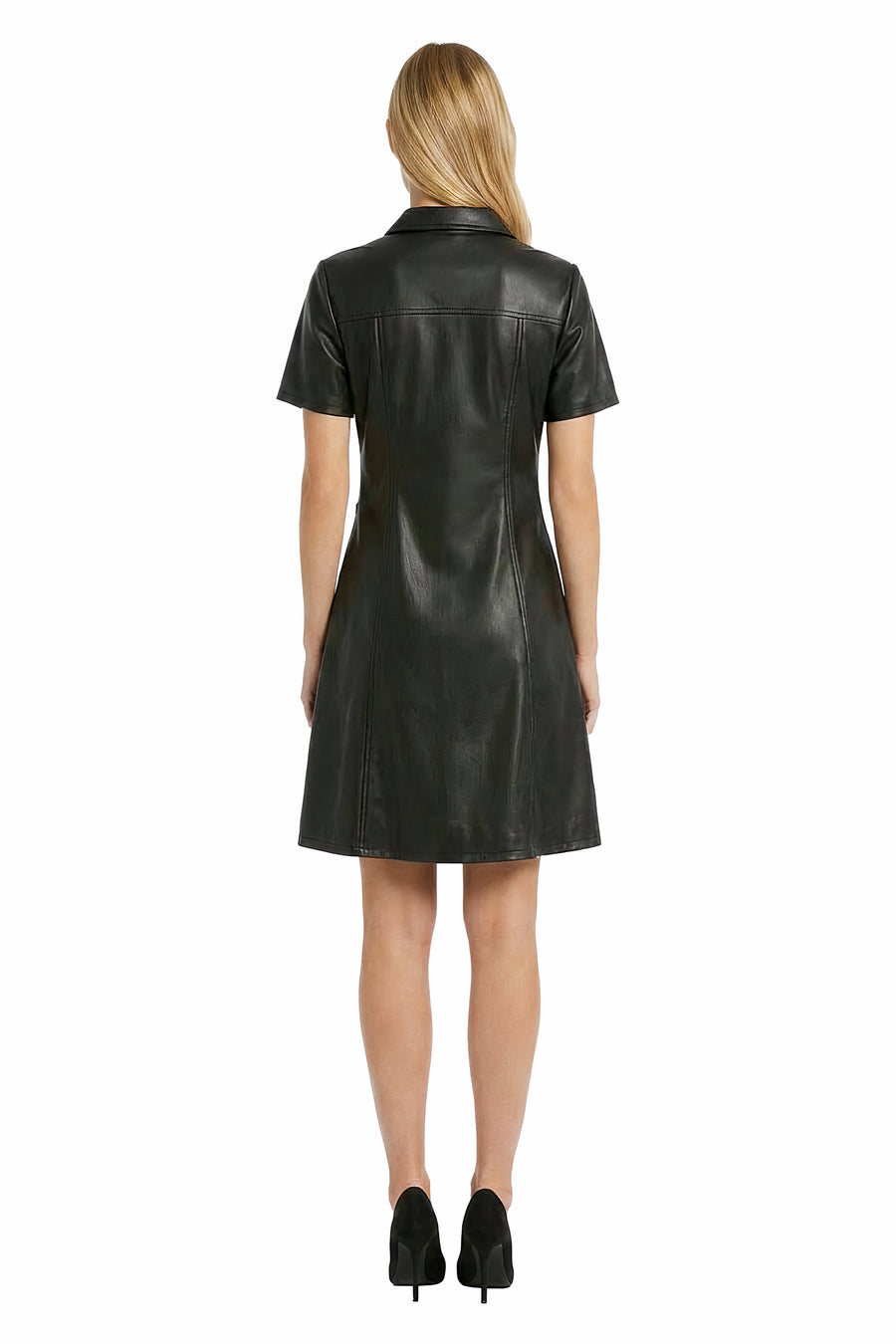 Imara Faux Leather Collar Topstitched Dress