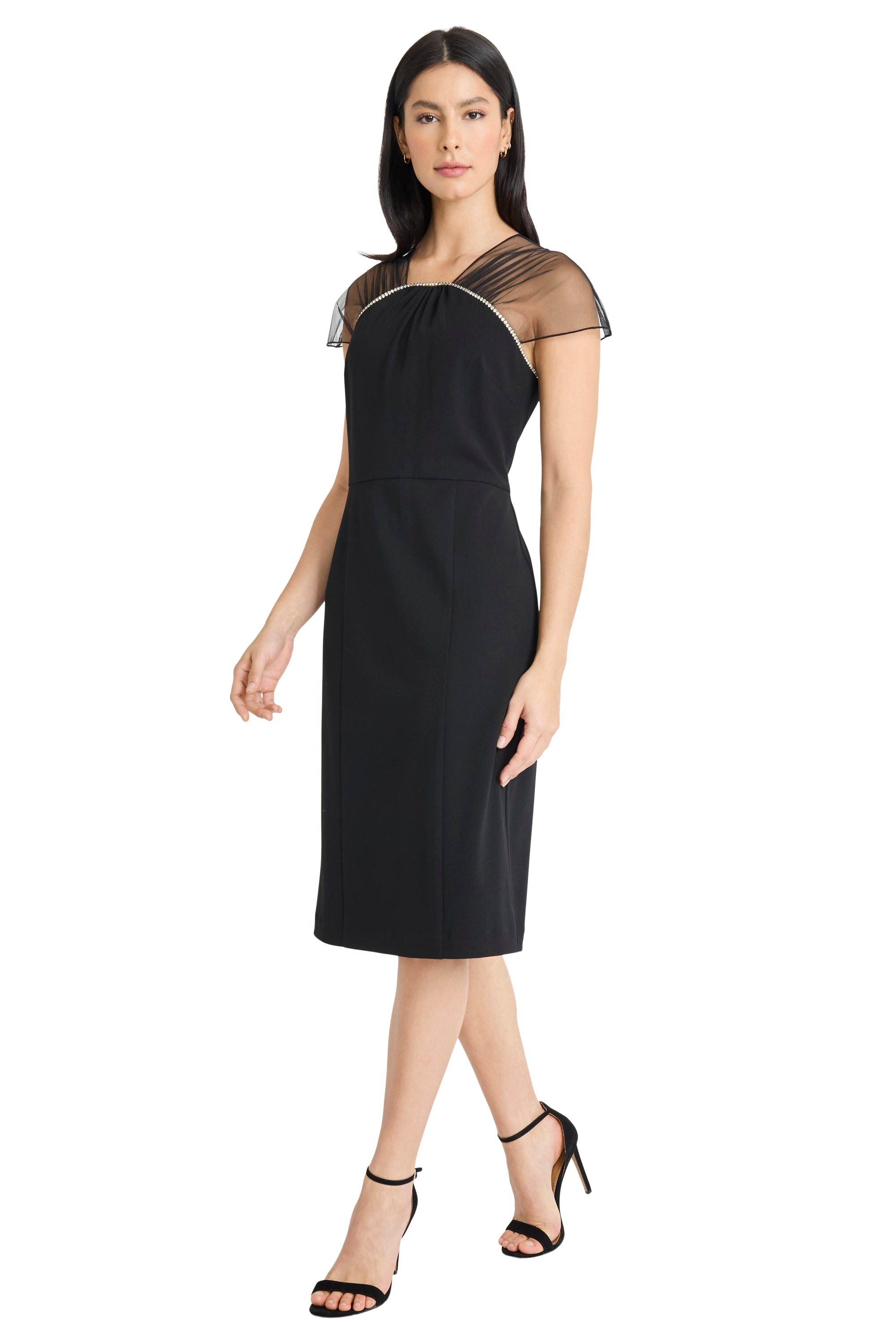 Maggy London Women's Mesh Shoulder Detail Midi Dress - Black