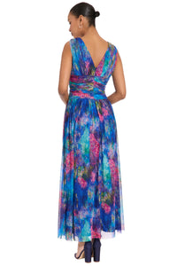 Elodie Twist Front V-Neck Mesh Maxi