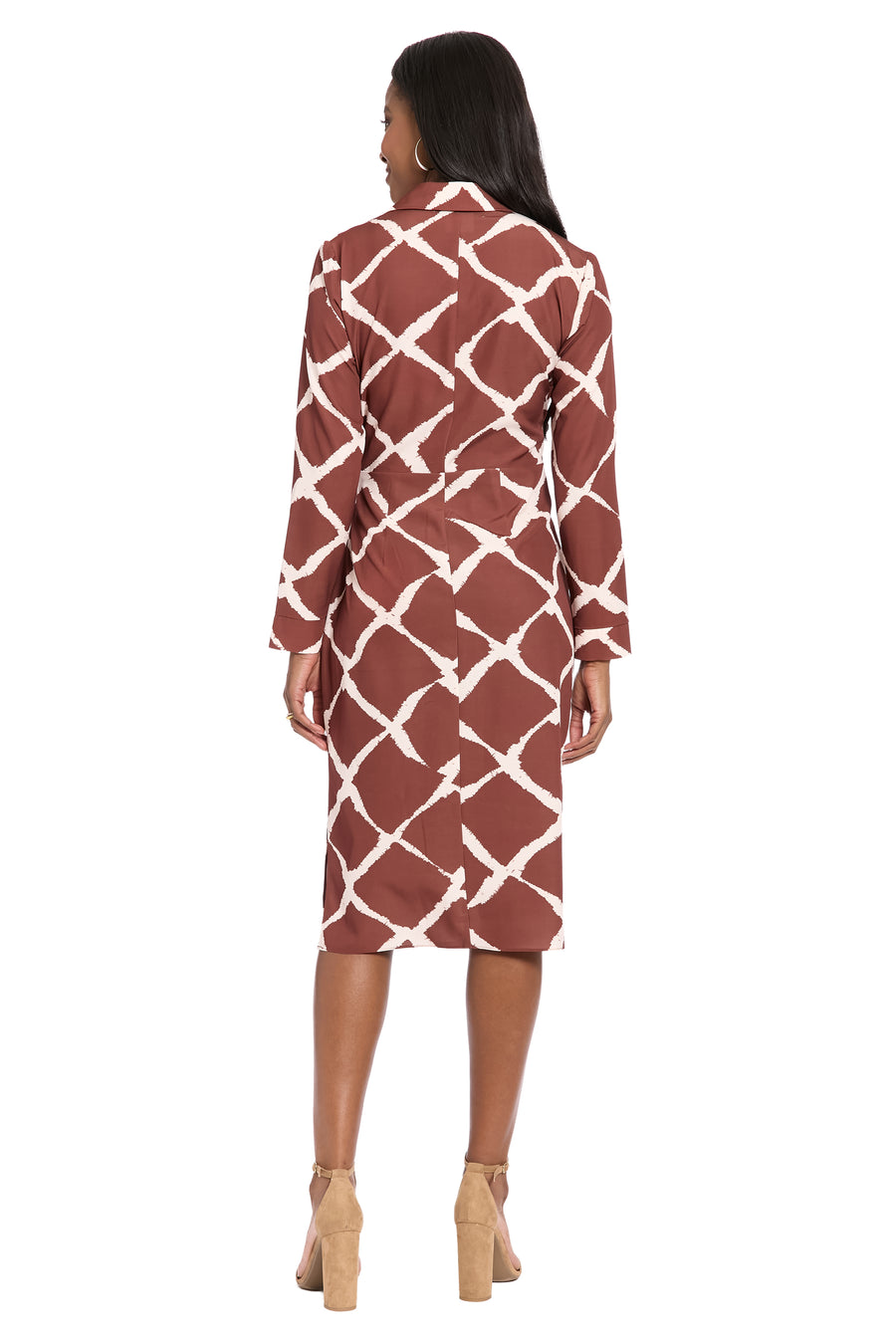 Rhea Collared Side Tie Midi in Bias Plaid