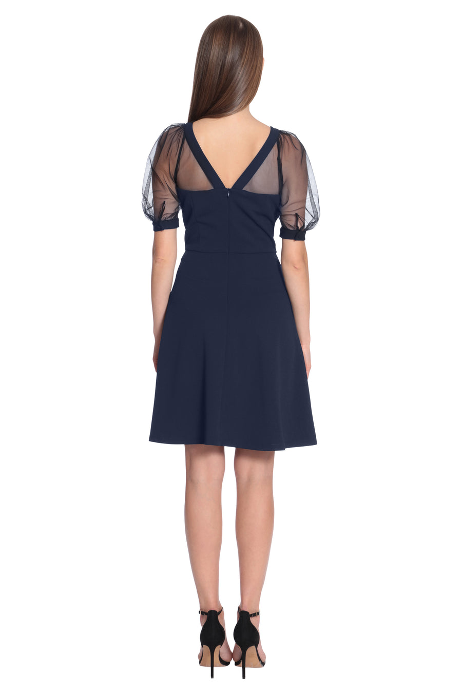 ILLUSION YOKE FIT & FLARE W/ PUFF SLEEVES Maggy London ILLUSION YOKE FIT & FLARE W/ PUFF SLEEVES Maggy London