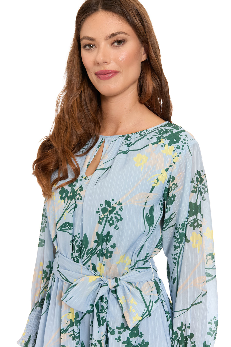 London Times Women's Floral Long Sleeve Fit & Flare Dress - Blue