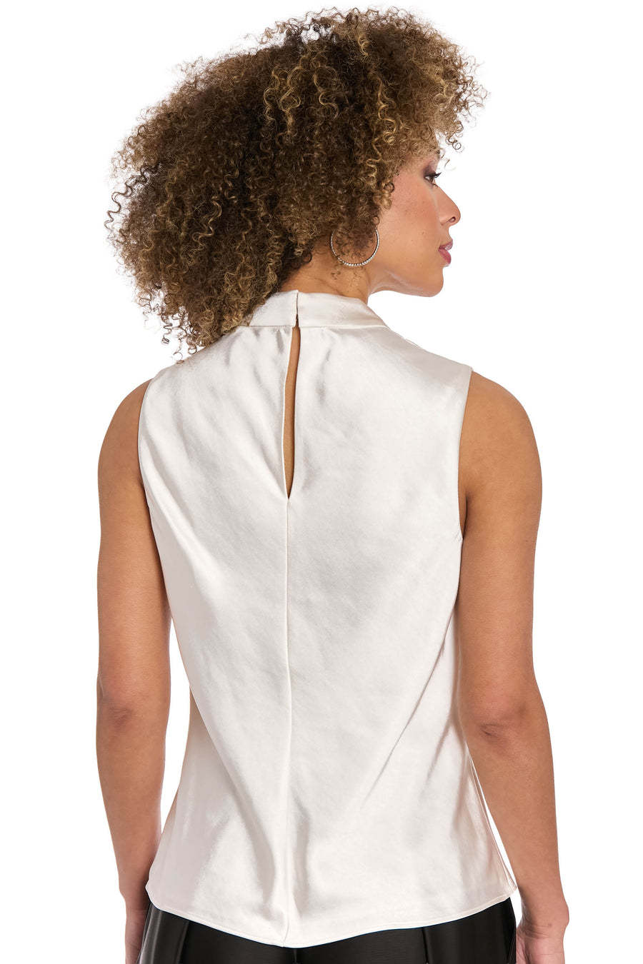Nica Draped Mock Neck Satin Top