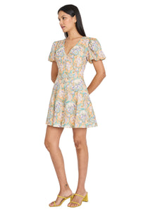 Zara Puff Sleeve V-Neck Mini in Feather Floral