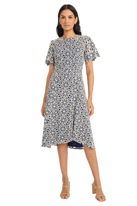 FLUTTER SLEEVE LACE MIDI  Maggy London