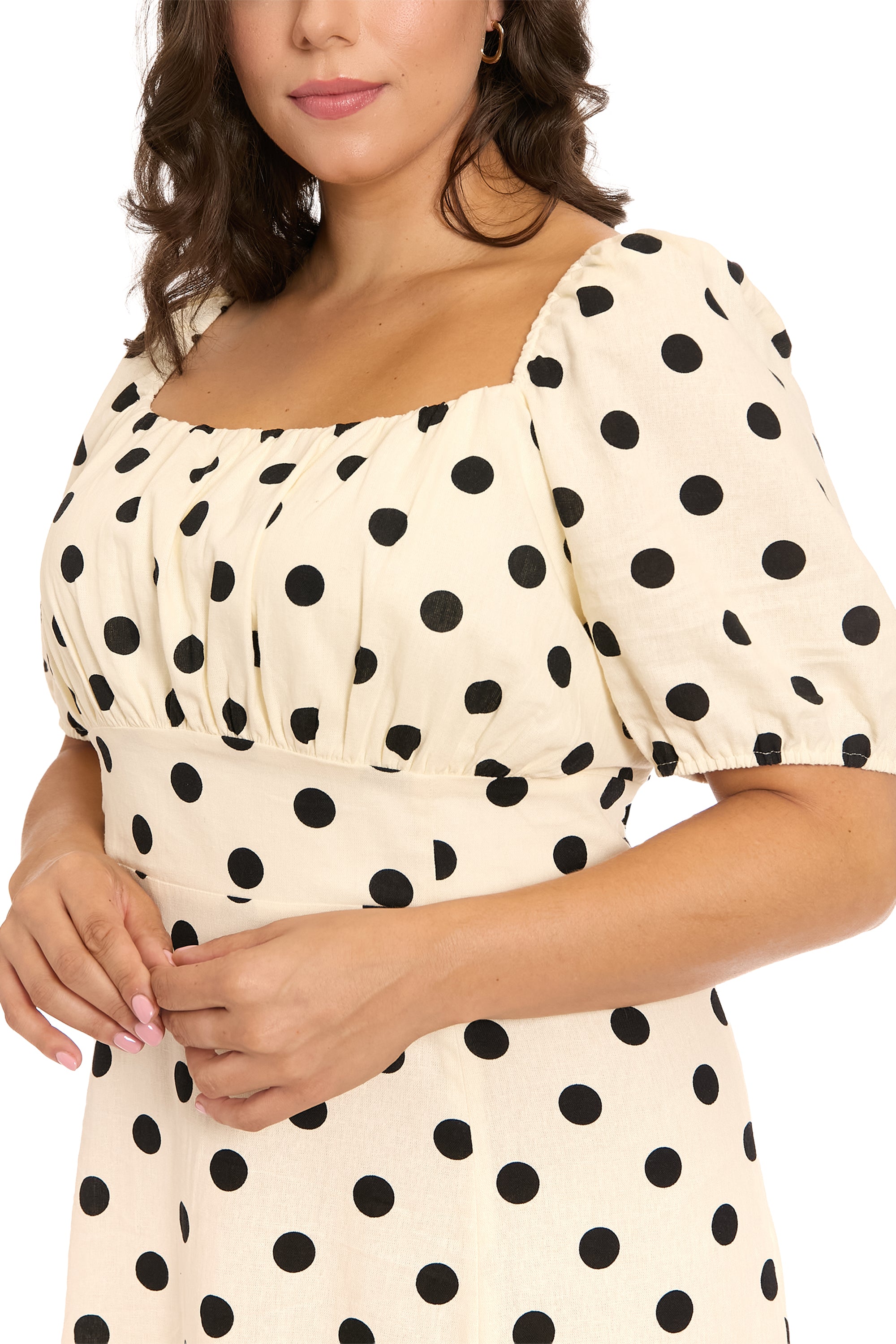 Kristin Puff Sleeve Midi in Quarter Dots A-Line | London Times